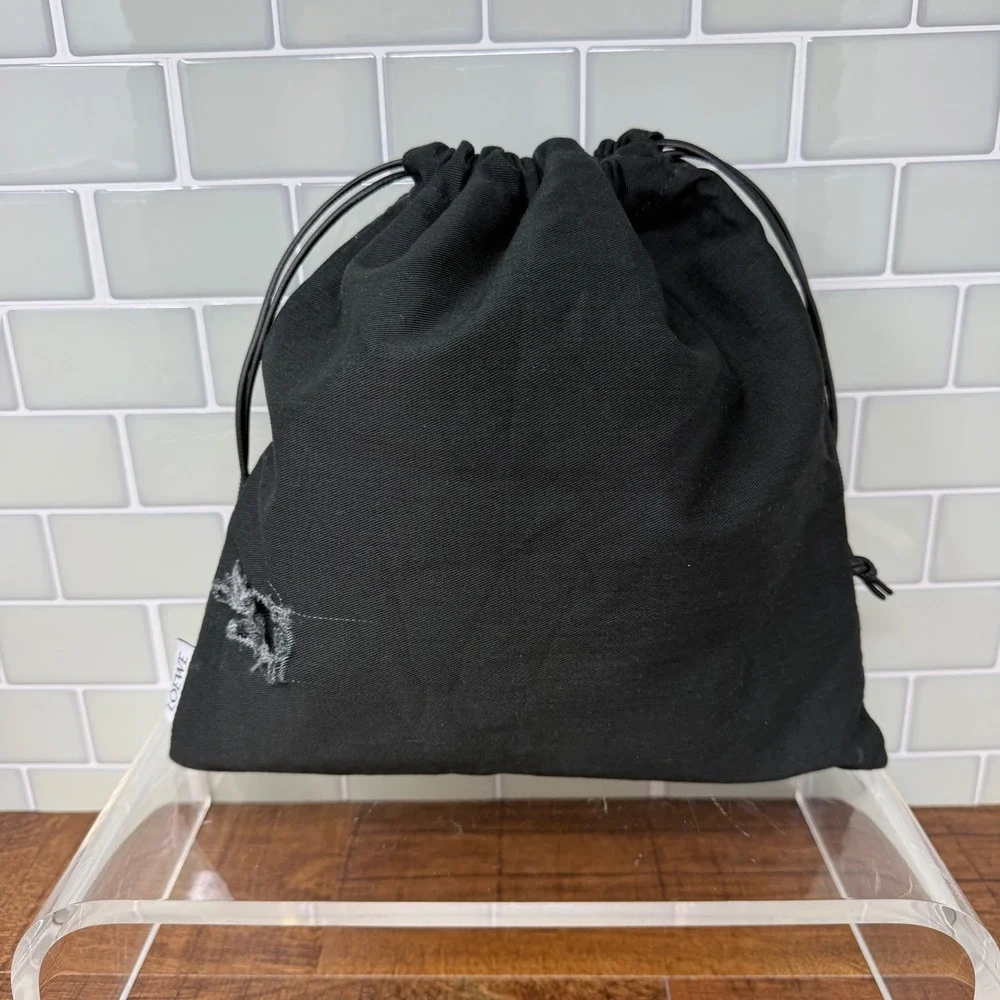 LOEWE Black Canvas Yellow Floral Tulip Drawstring Pouch Bag FLAWED